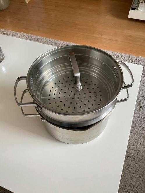 Stoompan 24 cm, 3 delig, Huis en Inrichting, Keuken | Potten en Pannen, Zo goed als nieuw, Aluminium, Ophalen