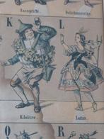 BIJZONDER Antieke Franse prent achter glas ALFABET MASCARADE, Antiek en Kunst, Ophalen of Verzenden