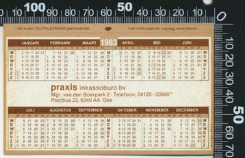 Sticker: Praxis Inkassoburo - Jaarkalender 1983 - Oss beschikbaar voor biedingen