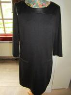 D607 Yessica mt M jurk zwart jersey met imitatieleer, Maat 38/40 (M), Verzenden, Zo goed als nieuw, Boven de knie