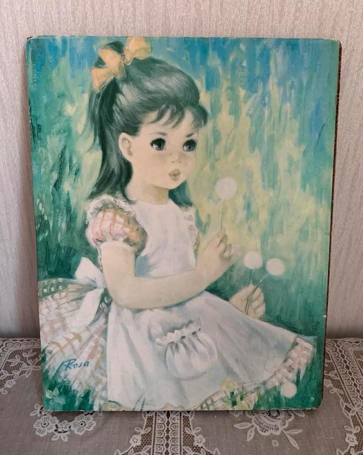 Vintage schilderij meisje seventies Rosa, Verzamelen, Retro, Huis en Inrichting, Ophalen of Verzenden