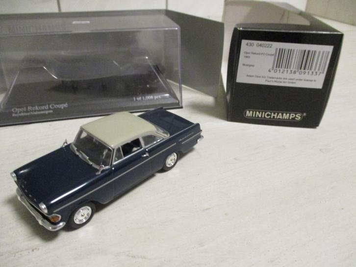 Minichamps Opel Rekord P2 Coupe 1960 Bleu/Grey Schaal 1:43, Hobby en Vrije tijd, Modelauto's | 1:43, Nieuw, Auto, MiniChamps, Ophalen