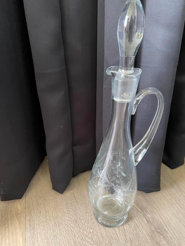 Glazen Wijnkaraf met Gravering en Stop, Antiek en Kunst, Antiek | Glas en Kristal, Ophalen of Verzenden