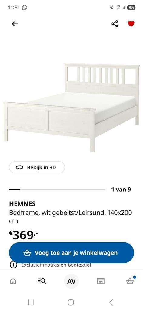 Bedframe + lattenbodem Hemnes 140 × 200, Huis en Inrichting, Slaapkamer | Bedden, Tweepersoons, 140 cm, Hout, Wit, Ophalen of Verzenden