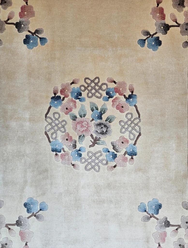 Handgeknoopt oosters zijde tapijt floral blossoms 92x155cm, Crème, Nieuw, HYPE POP-UP, Oosters