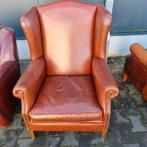 Nette Chesterfield oor fauteuil leer bruin rood + BEZORGING, Huis en Inrichting, Fauteuils, Chesterfield, Leer, Ophalen of Verzenden