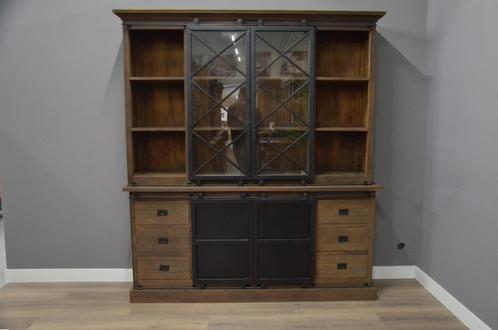 Teak vitrinekast 200 cm – Industrieel, Huis en Inrichting, Kasten | Vitrinekasten, Nieuw, 200 cm of meer, 25 tot 50 cm, Teakhout