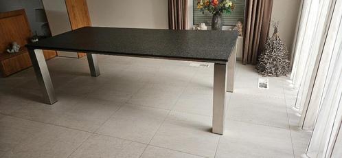 eetkamertafel RVS met natuursteeen, Huis en Inrichting, Tafels | Eettafels, Gebruikt, 100 tot 150 cm, 200 cm of meer, Vijf personen of meer