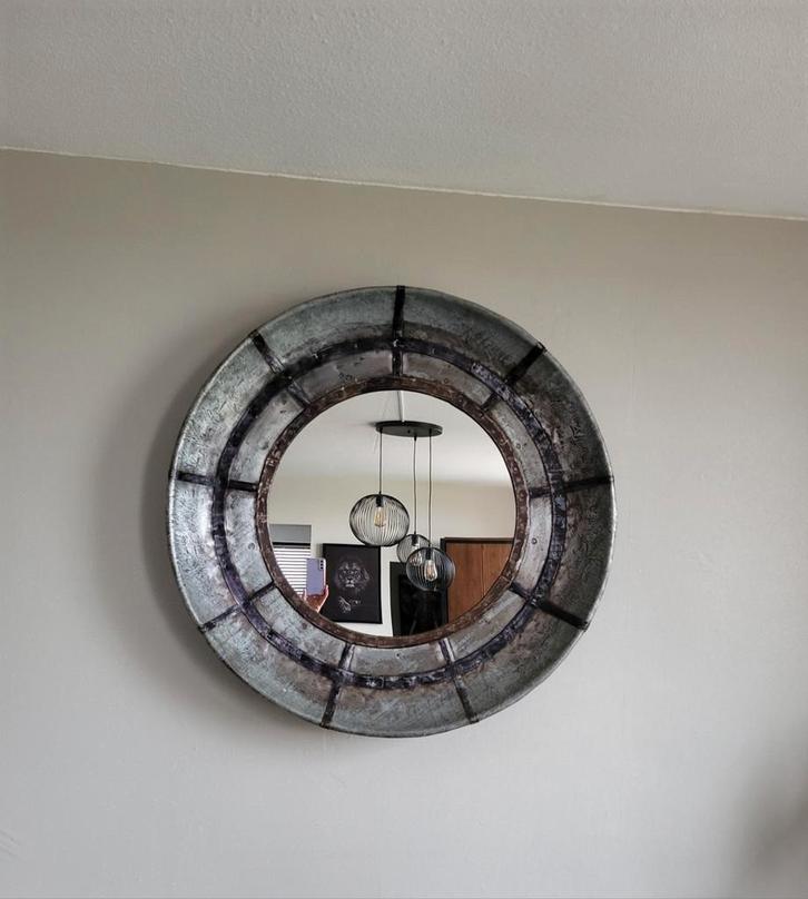 Industriële Spiegel - 90cm Diameter, Huis en Inrichting, Woonaccessoires | Spiegels, Zo goed als nieuw, 75 tot 100 cm, Minder dan 100 cm