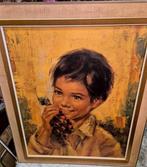 Vintage retro jaren 70/80 schilderij Jongen met Druiven, Ophalen of Verzenden