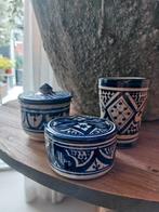 Marokkaanse Set: Beker & Dekselpotten Blauw Wit, Ophalen of Verzenden