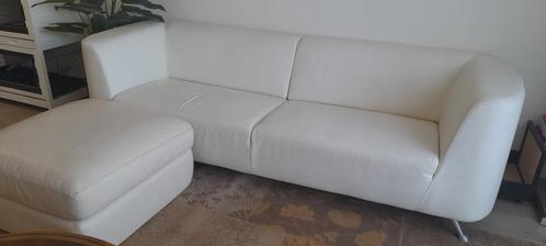 Prachtige designbank, wit/crème, kunstleder, incl. hocker, Huis en Inrichting, Banken | Bankstellen, Zo goed als nieuw, 200 tot 250 cm