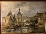 Gesigneerd impressionistisch stadsgezicht Leiden olieverf, Antiek en Kunst, Ophalen of Verzenden