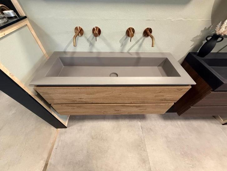 Showmodel Sanibell Ink Badmeubel 120cm Greige eiken, Huis en Inrichting, Badkamer | Badkamermeubels, Zo goed als nieuw, Wastafelkast