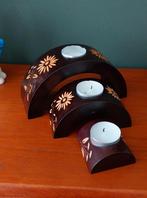 Houten waxinelichthouders, set van 3, Ophalen of Verzenden, Huis en Inrichting