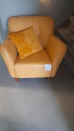 Gele leren fauteuil, Huis en Inrichting, Fauteuils, Ophalen, Gebruikt, Minder dan 75 cm, Leer