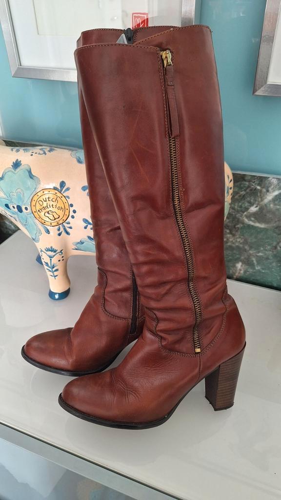Leren Laarzen met Hak - Maat 39, Kleding | Dames, Schoenen, Gedragen, Hoge laarzen, Bruin, Ophalen of Verzenden