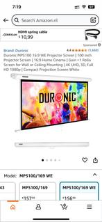 Duronic Projector Screen 100 inch (221 x 125 cms), Ophalen of Verzenden, Nieuw, 100 cm of meer, Overige merken