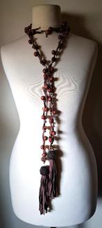 Artistieke vintage boho ketting/ceintuur, hout/stof/leder, Verzenden, Nieuw, Bruin, Overige materialen