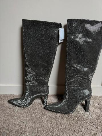 Hoge laarzen knielaarzen van Zara zilver glitter maat 40 beschikbaar voor biedingen