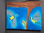 Zelfgemaakt schilderij van 3 koolmeesjes, Ophalen of Verzenden