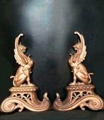 Antiek Bronzen vuurbokken French Griffin, Brons set art deco, Antiek en Kunst, Ophalen of Verzenden, Brons