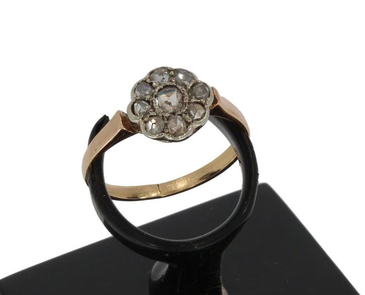 Roos diamanten rozet 14k gouden antieke dames ring fraai, Sieraden, Tassen en Uiterlijk, Antieke sieraden, Ring, Goud, Met edelsteen