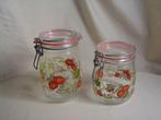 2 vintage glazen wekpotten met groentemotief jaren 70, Ophalen of Verzenden, Gebruikt