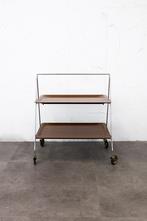 70’s opvouwbare trolley met melamine trays, Huis en Inrichting, Tafels | Sidetables, Ophalen, Gebruikt, 50 tot 100 cm, Info@froufrous.nl