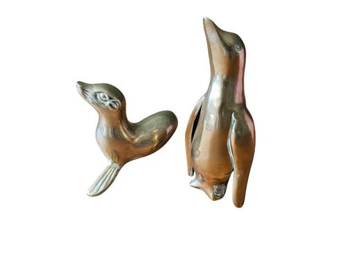 Vintage - messing - beeldjes (2) - Pinguin en Zeehond - 80s, Verzamelen, Beelden en Beeldjes, Zo goed als nieuw, Dier, Ophalen of Verzenden
