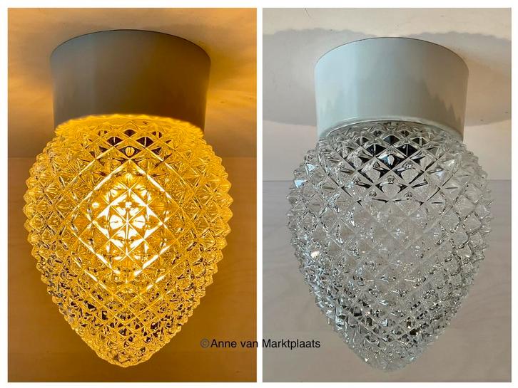 Plafonnière dennenappel of ananas helder bewerkt glas, Huis en Inrichting, Lampen | Plafondlampen, Gebruikt, Glas, Ophalen of Verzenden