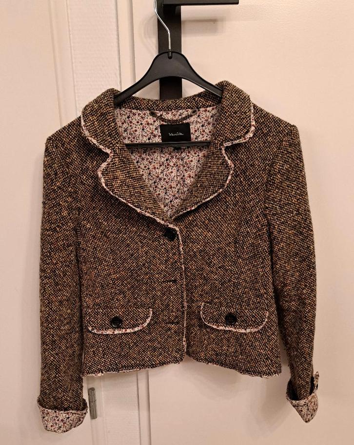 Vanilia tweed colbert kort model - 36, Kleding | Dames, Jasjes, Kostuums en Pakken, Zo goed als nieuw, Jasje, Maat 36 (S), Bruin