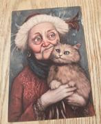 Oude vrouw met kat, Verzenden, 1980 tot heden, Ongelopen, Overige thema's