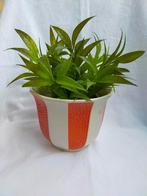 Vintage bloempot crème/oranje strepen met honingraatpatroon, Rond, Ophalen of Verzenden, Zo goed als nieuw, Minder dan 25 cm