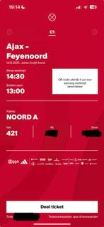 Ajax - Feyenoord Vak 421, Tickets en Kaartjes, Eén persoon, September