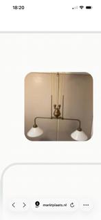 Hanglamp messing melkglas, Ophalen, 50 tot 75 cm, Klassiek, Zo goed als nieuw