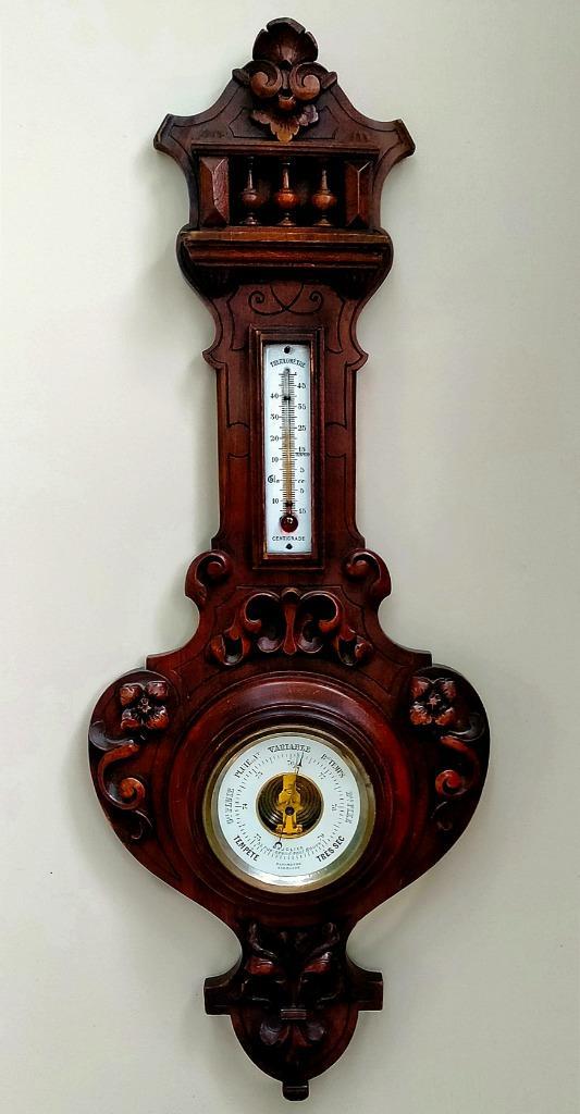Antieke Franse Majolier Barometer Thermometer - 71CM, Antiek en Kunst, Antiek | Woonaccessoires, Ophalen of Verzenden