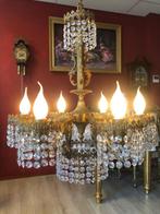 Kristallen kroonluchter / hanglamp antiek 6 kandelaars brons, Ophalen of Verzenden, Overige materialen, Antiek / klassiek