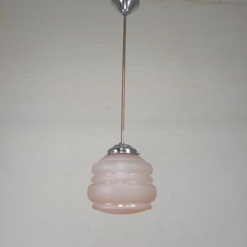 Art Deco hanglamp met roze glazen kap, jaren 30, Antiek en Kunst, Antiek | Lampen, Ophalen of Verzenden