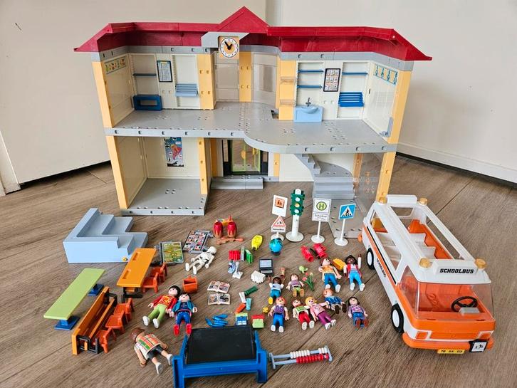 School en schoolbus playmobil, Kinderen en Baby's, Speelgoed | Playmobil, Gebruikt, Ophalen of Verzenden