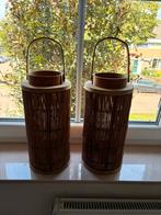 2x houten / rieten lantaarns voor in vensterbank, Ophalen, Hout, Minder dan 25 cm