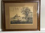 Jac. J. Koeman Zicht op boerderij en kerk - ets gesigneerd, Antiek en Kunst, Kunst | Etsen en Gravures, Ophalen of Verzenden