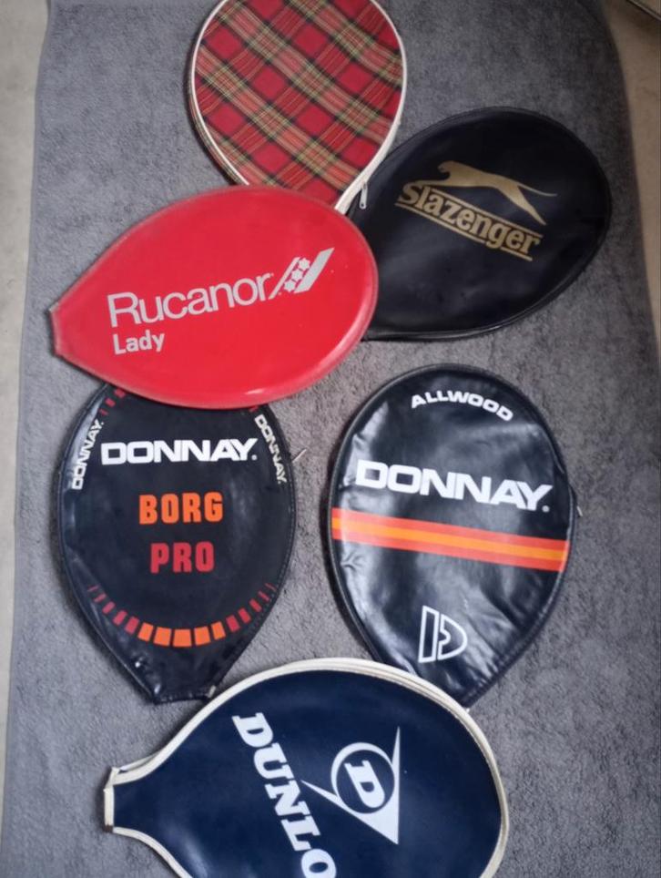 6 Vintage Hoezen voor Houten Tennisrackets, Sport en Fitness, Tennis, Gebruikt, Racket, Overige merken, Ophalen of Verzenden