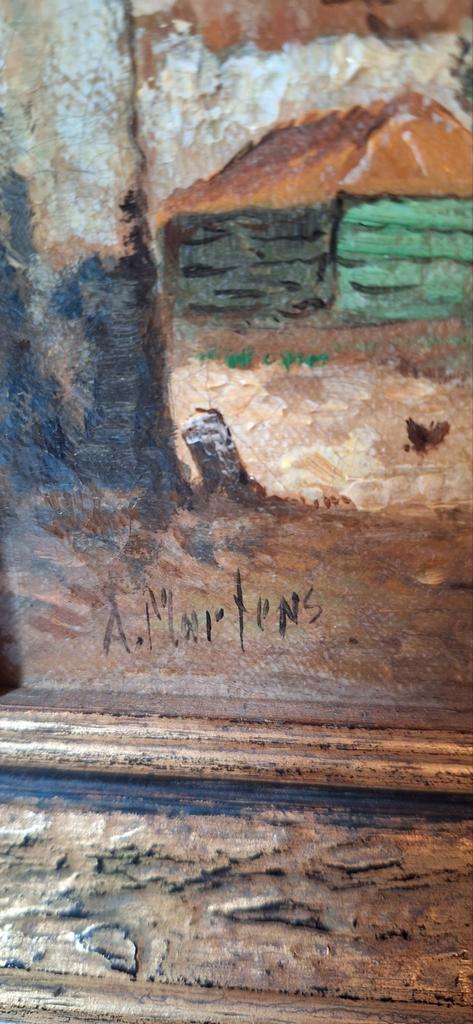 Schilderij A. Martens - Dorpsgezicht, Antiek en Kunst, Kunst | Schilderijen | Klassiek, Ophalen