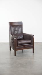 Art Deco Schuitema design fauteuil met donkerbruin leer, Ophalen, Gebruikt, ., 75 tot 100 cm