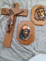 Kruisbeeld  +  koperen hoofden jezus en maria 20€, Antiek en Kunst, Ophalen of Verzenden