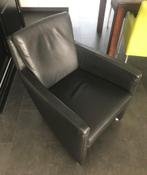 Schitterende design zwart lederen fauteuil, Ophalen, Modern design, 75 tot 100 cm, Zo goed als nieuw
