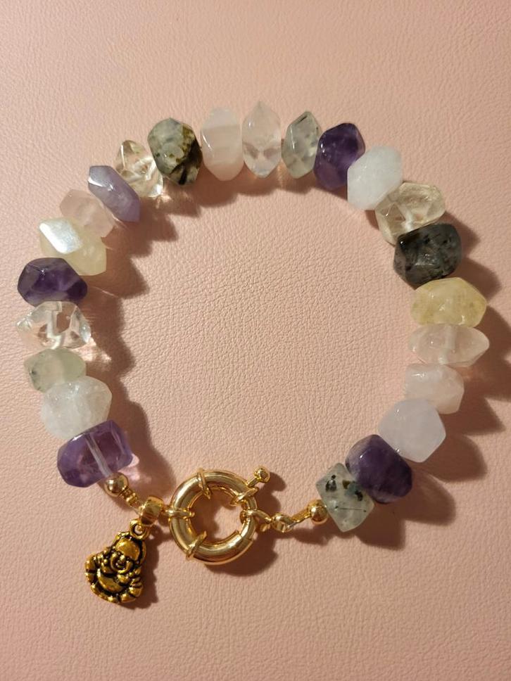 Armband Natuursteen Buddha Bedel Goud, Sieraden, Tassen en Uiterlijk, Armbanden, Nieuw, Met edelsteen, Ophalen of Verzenden