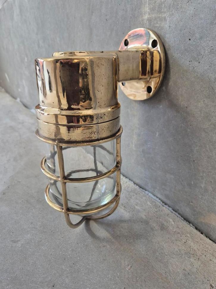 Grote partij oud messing scheepslamp wandlamp tuinlamp 175ps, Huis en Inrichting, Lampen | Wandlampen, Gebruikt, Glas, Metaal