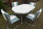 Bel Air 4 slede stoelen + diner tafel retro sixties fifties, Huis en Inrichting, Stoelen, Ophalen, Blauw, Zo goed als nieuw, Vier